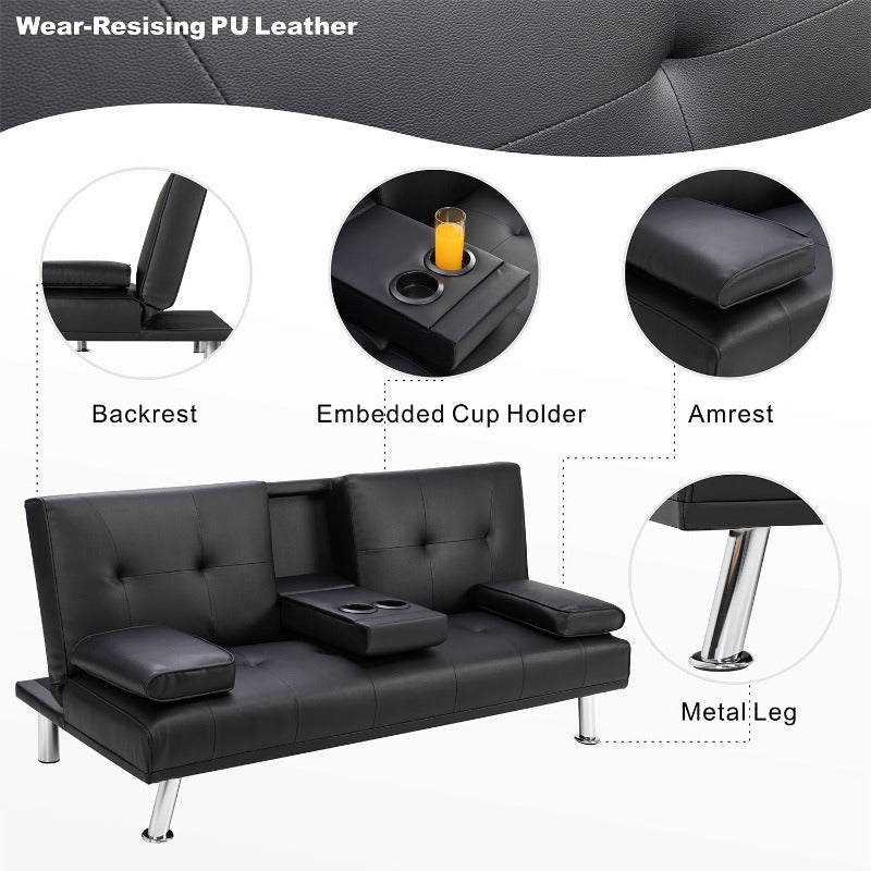 Walsunny livingroom Modern Convertible Sleeper Sofa Bed#color_black