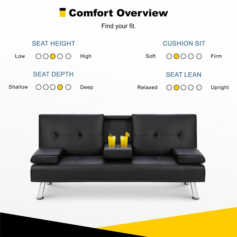 Walsunny livingroom Modern Convertible Sleeper Sofa Bed#color_black