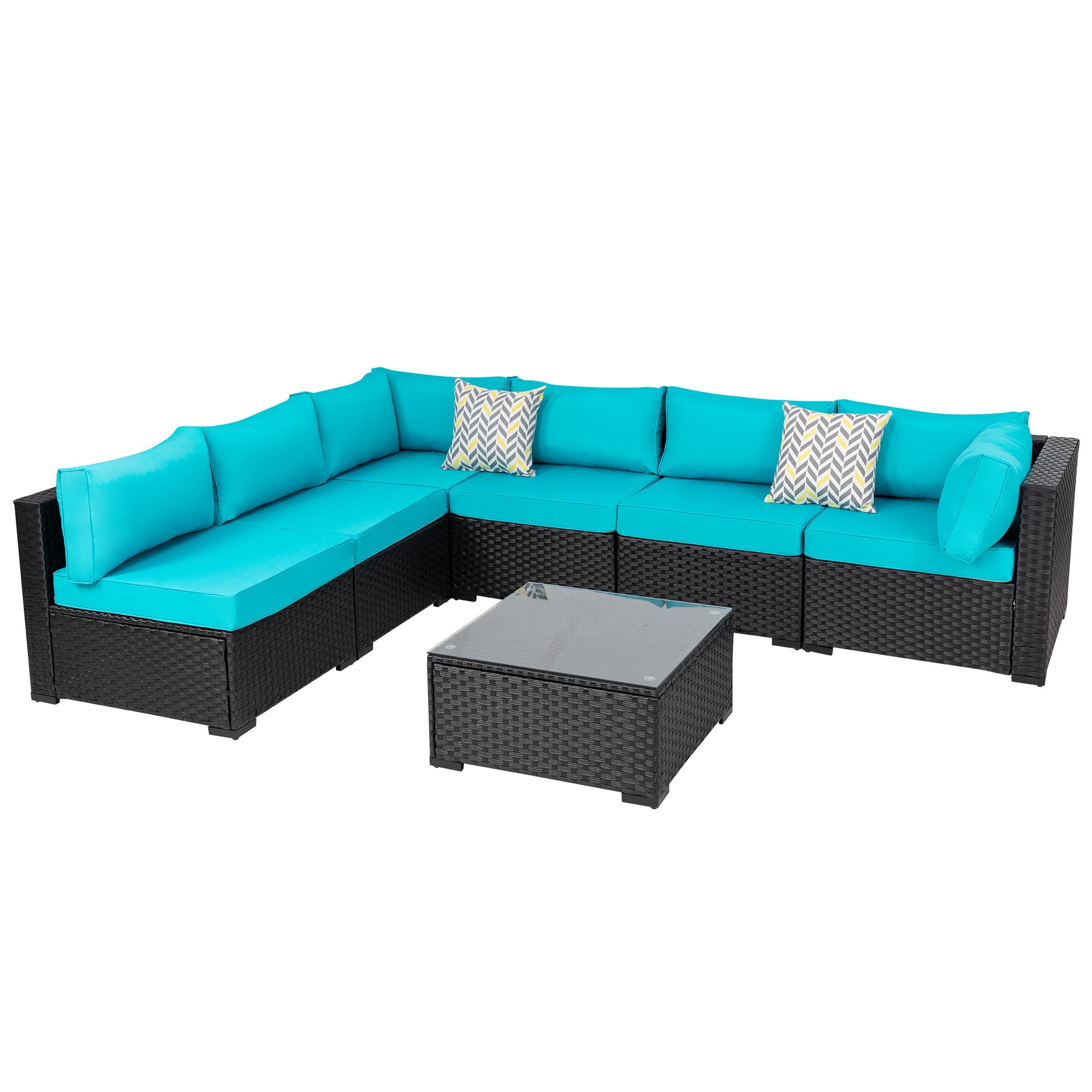 Walsunny Patio Furniture 7 Pieces Outdoor Sectional Sofa Set, Black Wicker