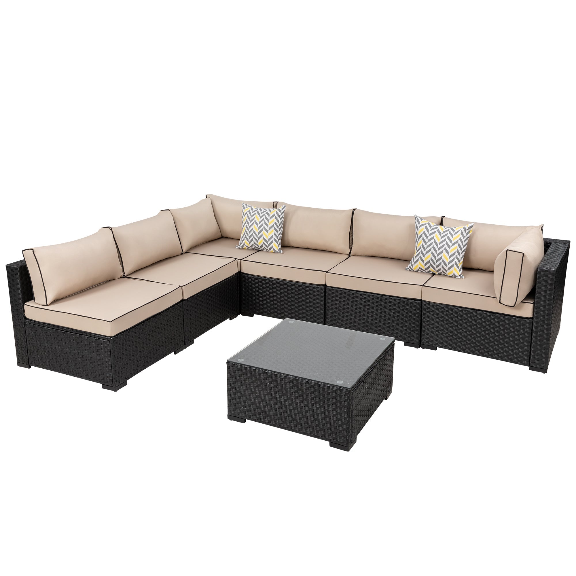 Walsunny Patio Furniture 7 Pieces Outdoor Sectional Sofa Set, Black Wicker