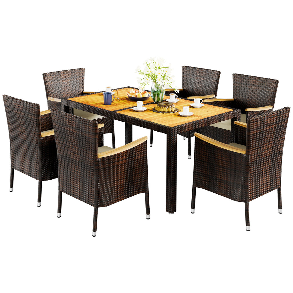 Walsunny 5 Pieces/ 7 Pieces Patio Dining Set, Square Wood Table (7047179927728)