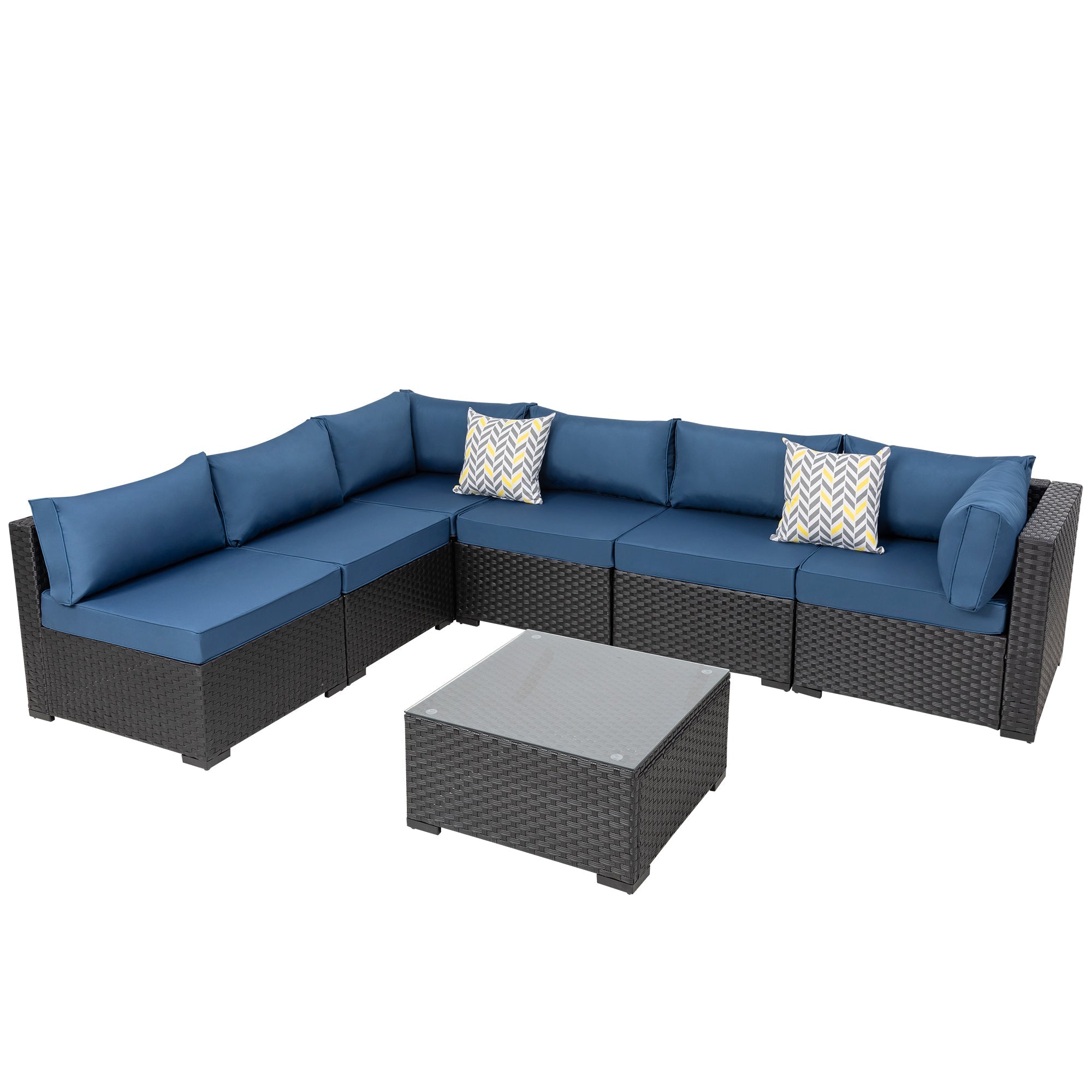 Walsunny Patio Furniture 7 Pieces Outdoor Sectional Sofa Set, Black Wicker