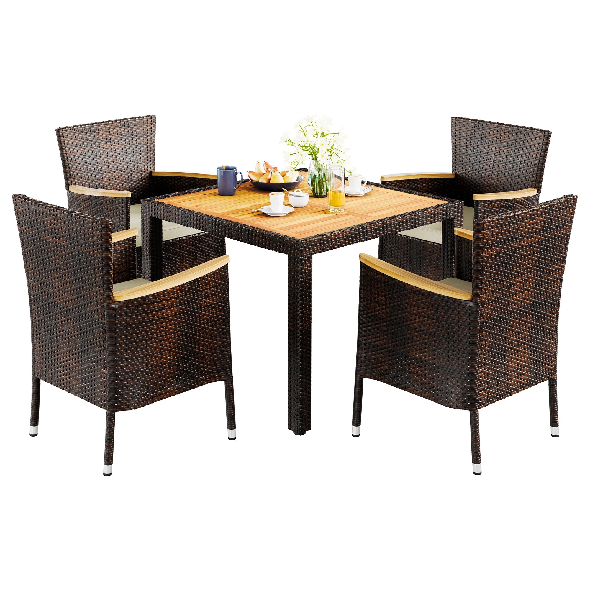 Walsunny 5 Pieces/ 7 Pieces Patio Dining Set, Square Wood Table (7047179927728)