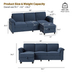 Walsunny 3 Seat L-Shaped Sectional Sofa With Movable Ottoman#color_blue