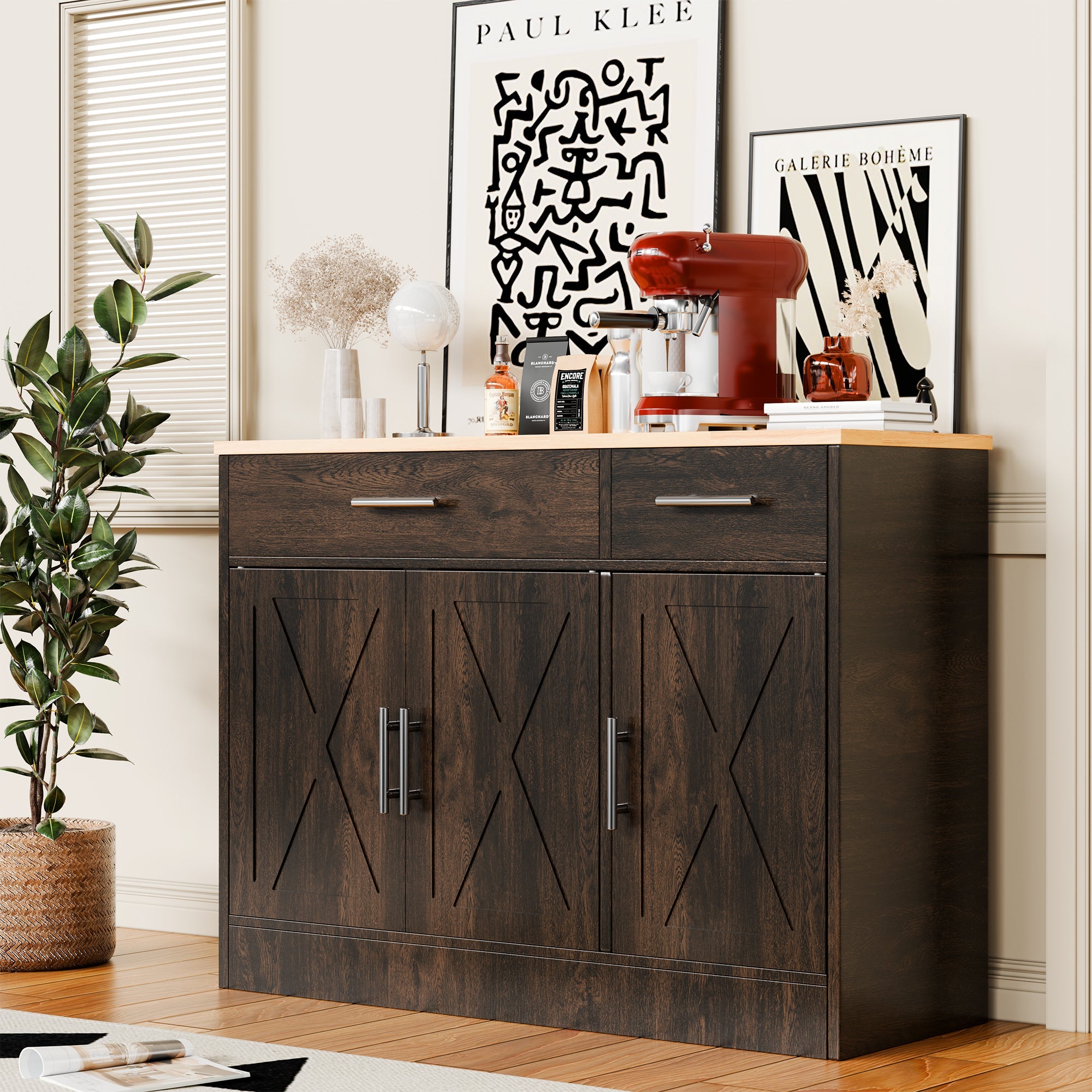 Walsunny Kitchen Buffet Sideboard Cabinet with Adjustable Shelf,Wooden Storage Cabinet with 3 Doors and 2 Drawers,Modern Farmhouse Coffee Bar Cabinet with Storage for Kitchen/Living Room (7612679061680)