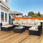 Walsunny Patio Furniture 7 Pieces Outdoor Sectional Sofa Set, Black Wicker