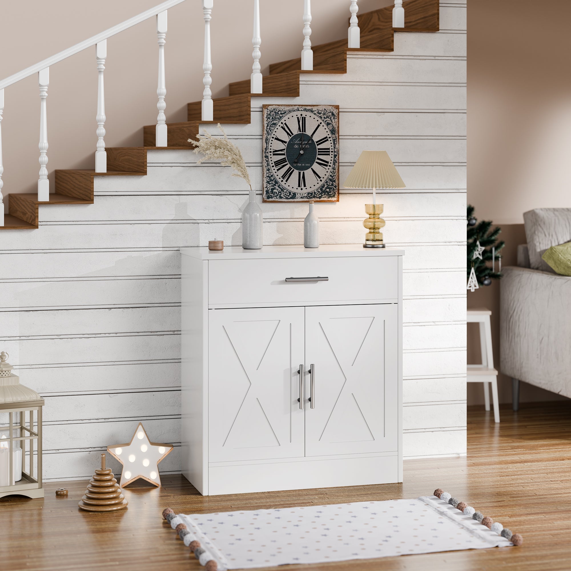 Walsunny Kitchen Buffet Sideboard Cabinet with Adjustable Shelf,Wooden Storage Cabinet with 2 Doors and 1 Drawers,Modern Farmhouse Coffee Bar Cabinet with Storage for Kitchen/Living Room,Grey (7610077905072)
