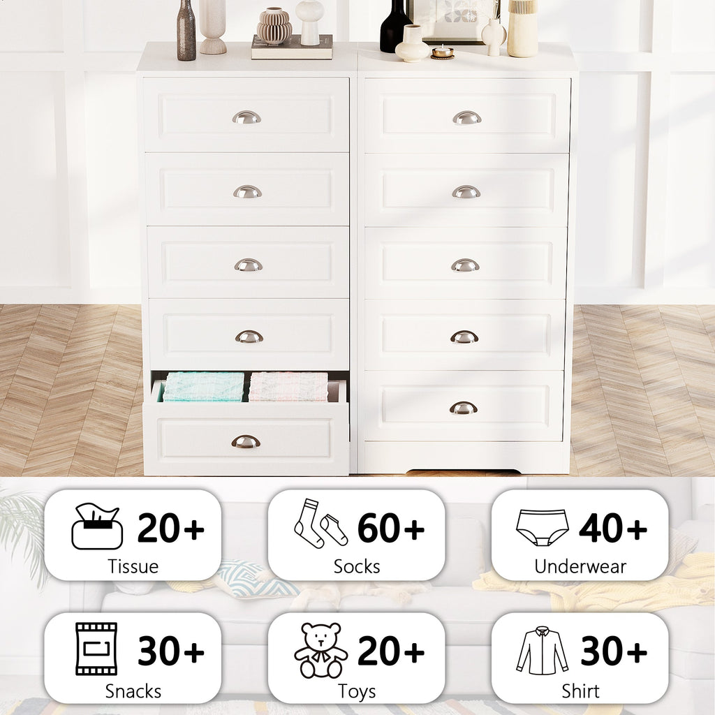 Walsunny 5 Drawer White Vertical Dresser Modern Storage Cabinet with Handle-Drawer Chest Wood Organizer for Living Room (7504209772720)