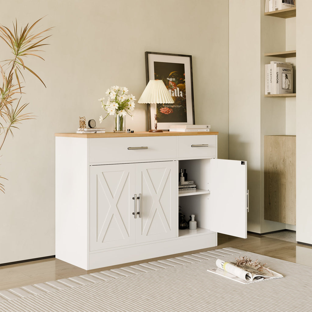 Walsunny Kitchen Buffet Sideboard Cabinet with Adjustable Shelf,Wooden Storage Cabinet with 3 Doors and 2 Drawers,Modern Farmhouse Coffee Bar Cabinet with Storage for Kitchen/Living Room (7612679061680)