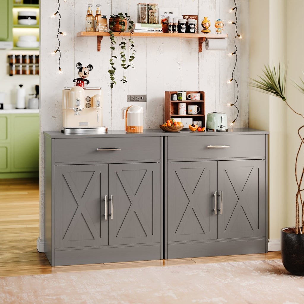 Walsunny Kitchen Buffet Sideboard Cabinet with Adjustable Shelf,Wooden Storage Cabinet with 2 Doors and 1 Drawers,Modern Farmhouse Coffee Bar Cabinet with Storage for Kitchen/Living Room,Grey (7610077905072)