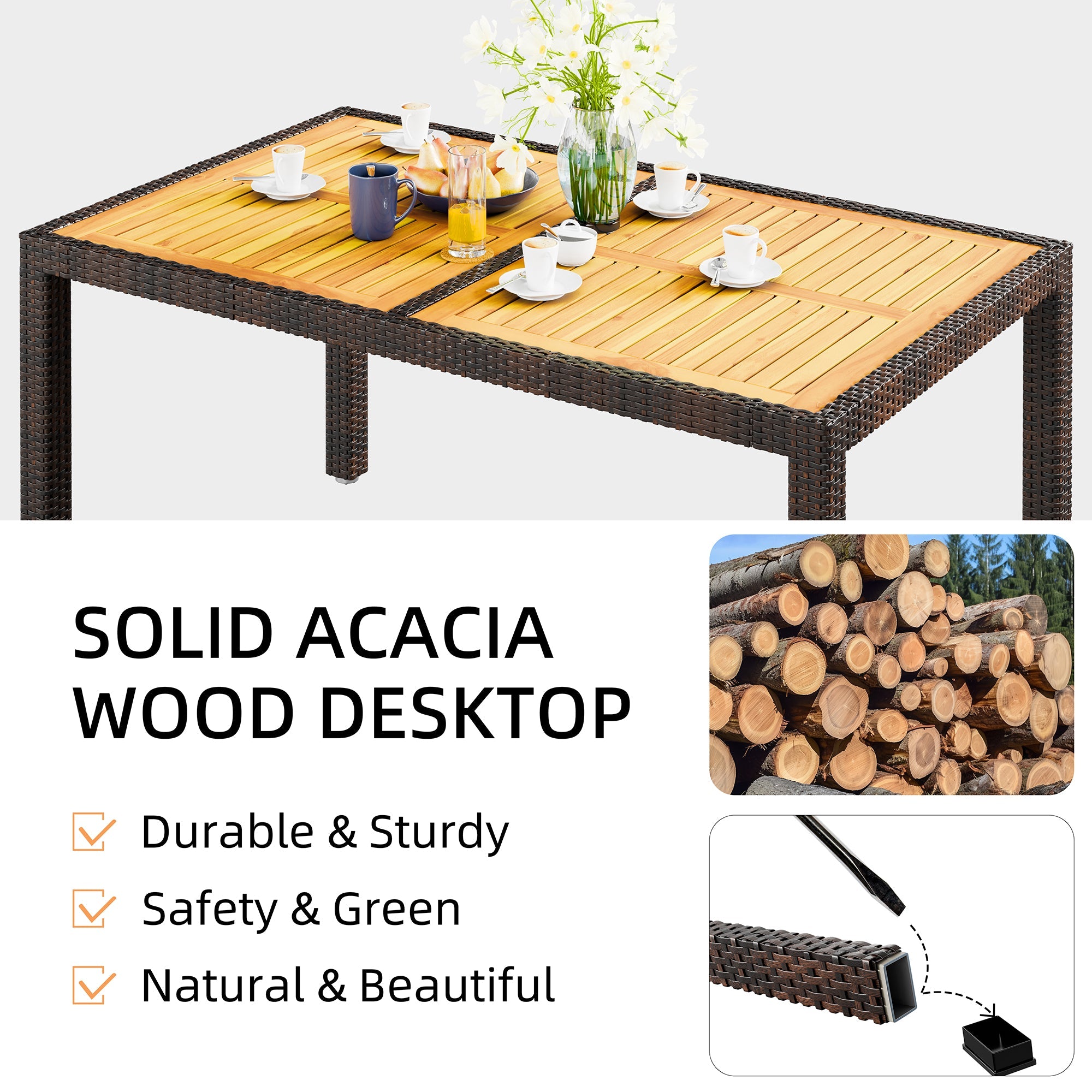 Walsunny 5 Pieces/ 7 Pieces Patio Dining Set, Square Wood Table (7047179927728)