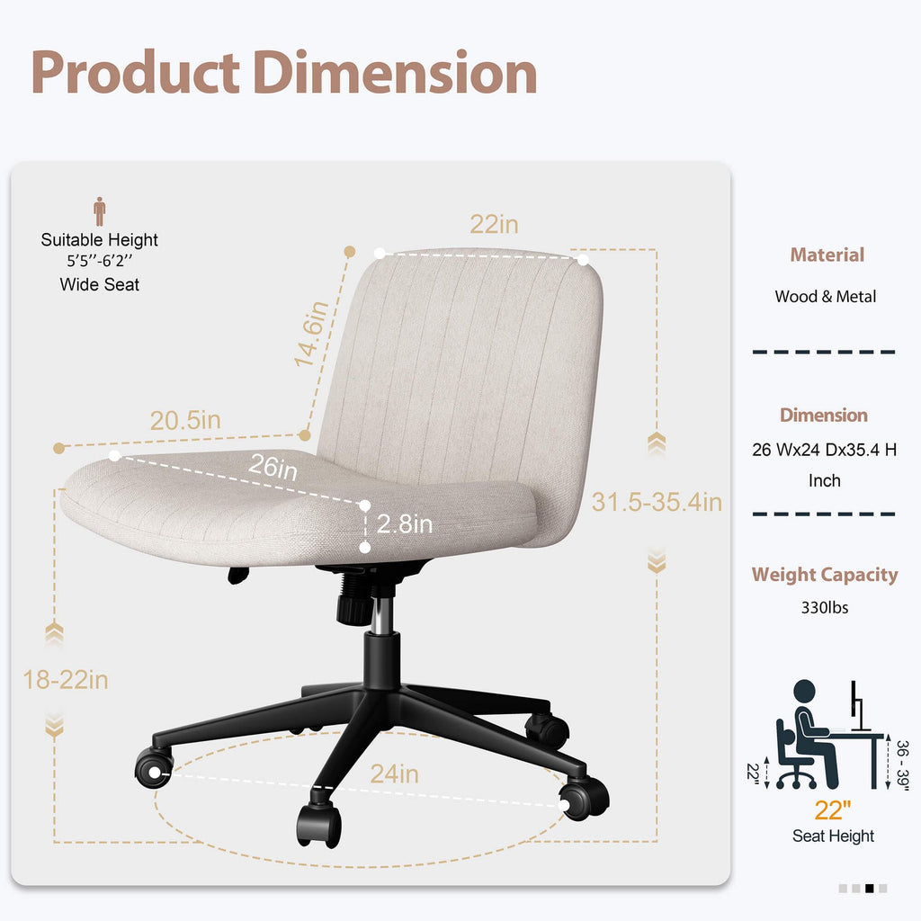 Walsunny Cross Legged Office Chair Armless Wide Chair Cross Legged Office Chair Computer Chair #color_white #foot_pulley-foot