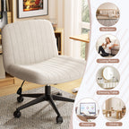 Walsunny Cross Legged Office Chair Armless Wide Chair Cross Legged Office Chair Computer Chair #color_white #foot_pulley-foot
