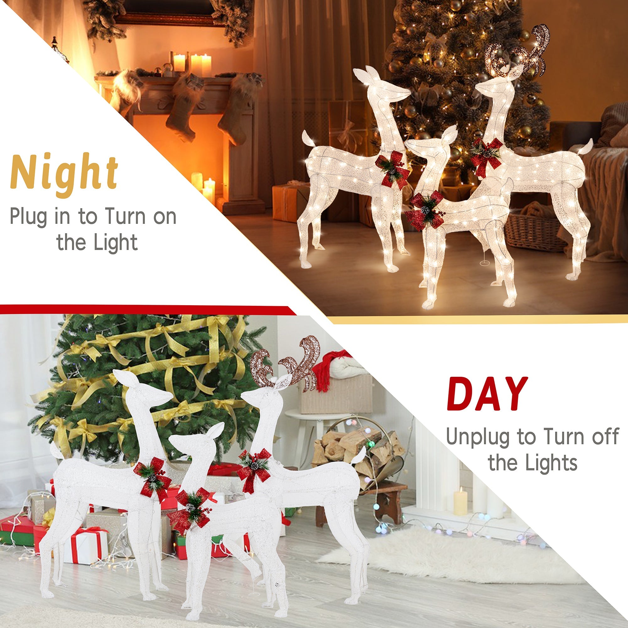 Walsunny LED Lighted Christmas Deer Family Display Set