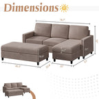 Walsunny Sectional Sofa With Long Storage Ottoman For Small Apartment#color_khaki (7136755155120)