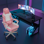 Gaming Chairs  Walsunny Gaming Chairs with Footrest, Massage Leather Game Chair for Adults Big and Tall Gamer Chair with Headrest and Lumbar Support with Ergonomic PU Leather   #color_pink