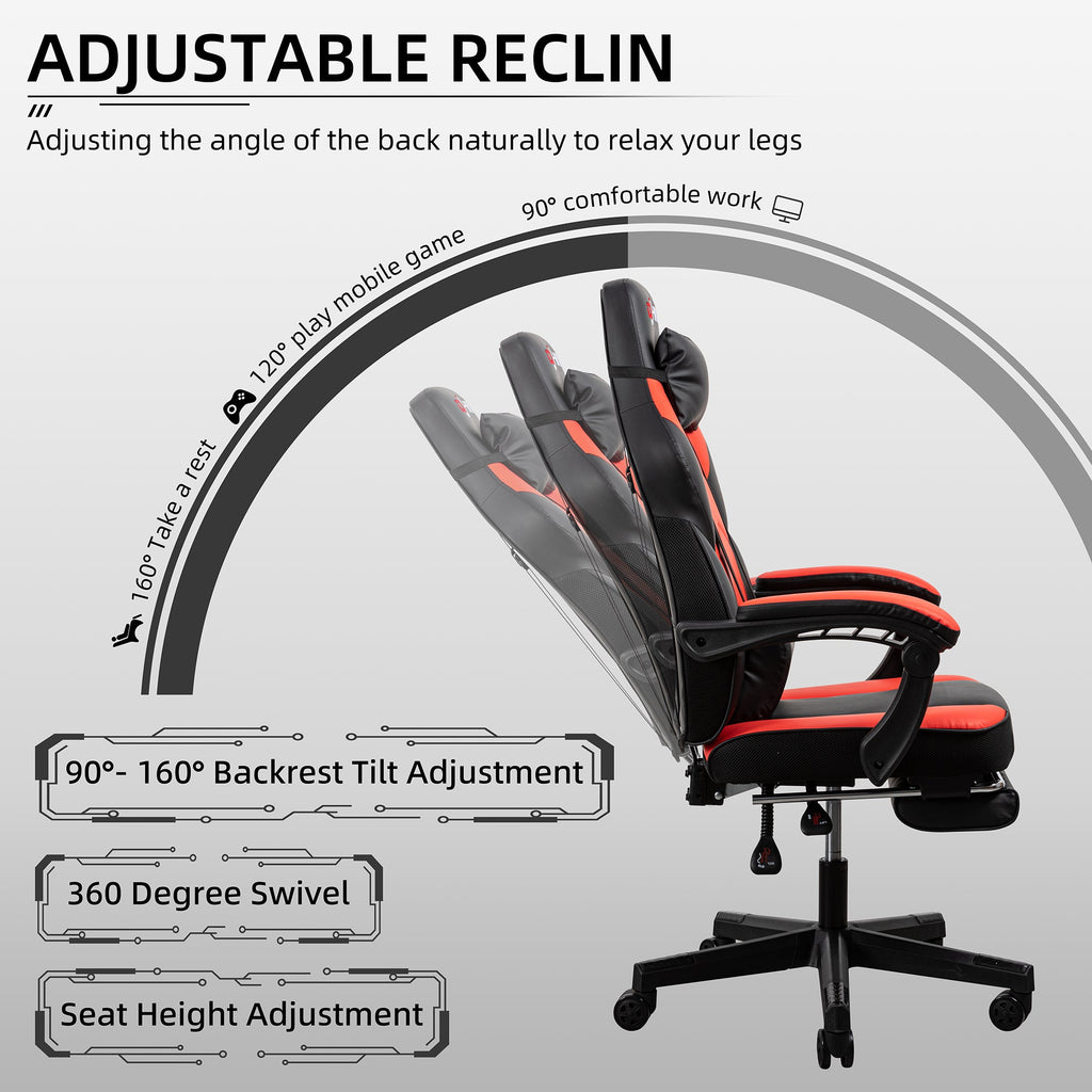 Gaming Chairs  Walsunny Gaming Chairs with Footrest, Massage Leather Game Chair for Adults Big and Tall Gamer Chair with Headrest and Lumbar Support with Ergonomic PU Leather #color_red