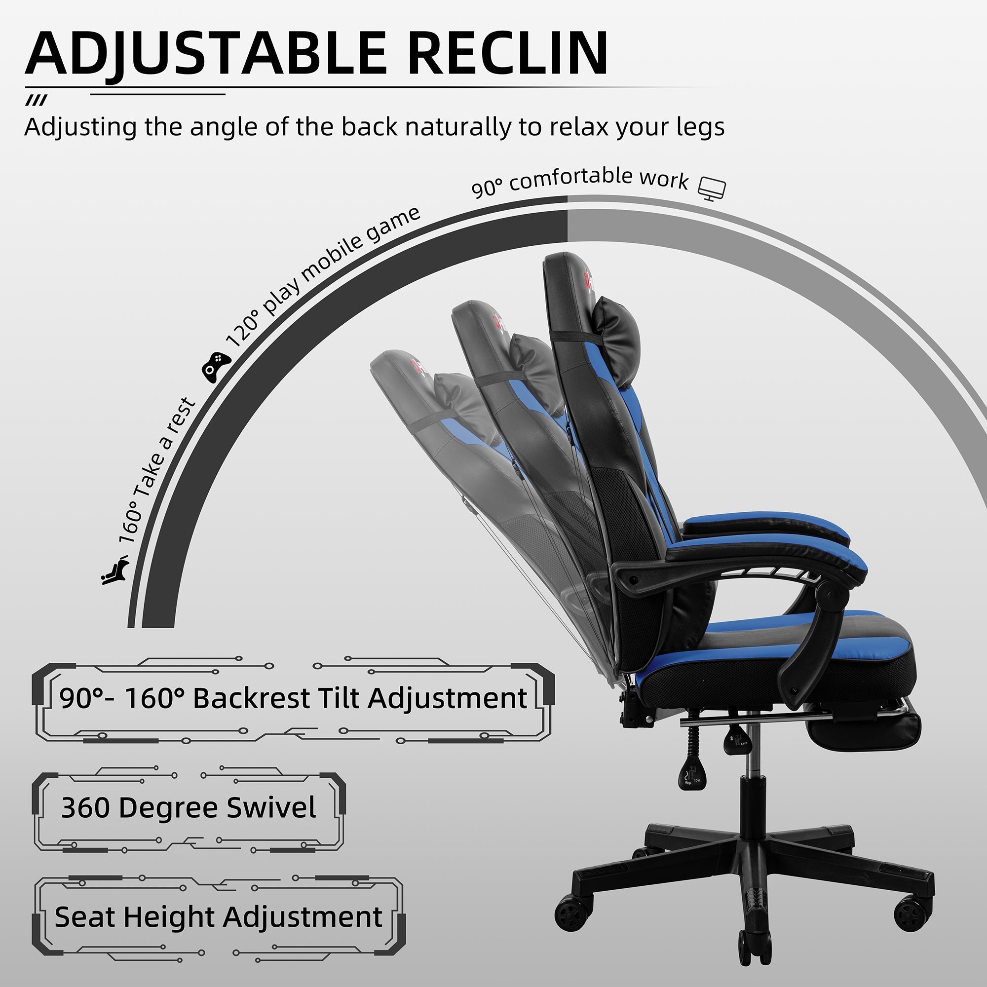 Gaming Chairs  Walsunny Gaming Chairs with Footrest, Massage Leather Game Chair for Adults Big and Tall Gamer Chair with Headrest and Lumbar Support with Ergonomic PU Leather  #color_blue