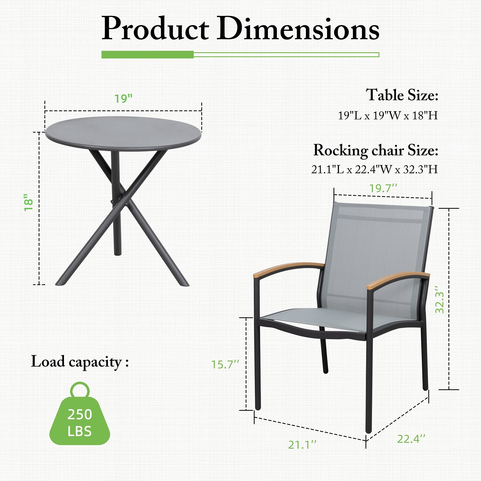 Vongrasig Patio Furniture 2 Pieces Outdoor Texilene Chair Sets