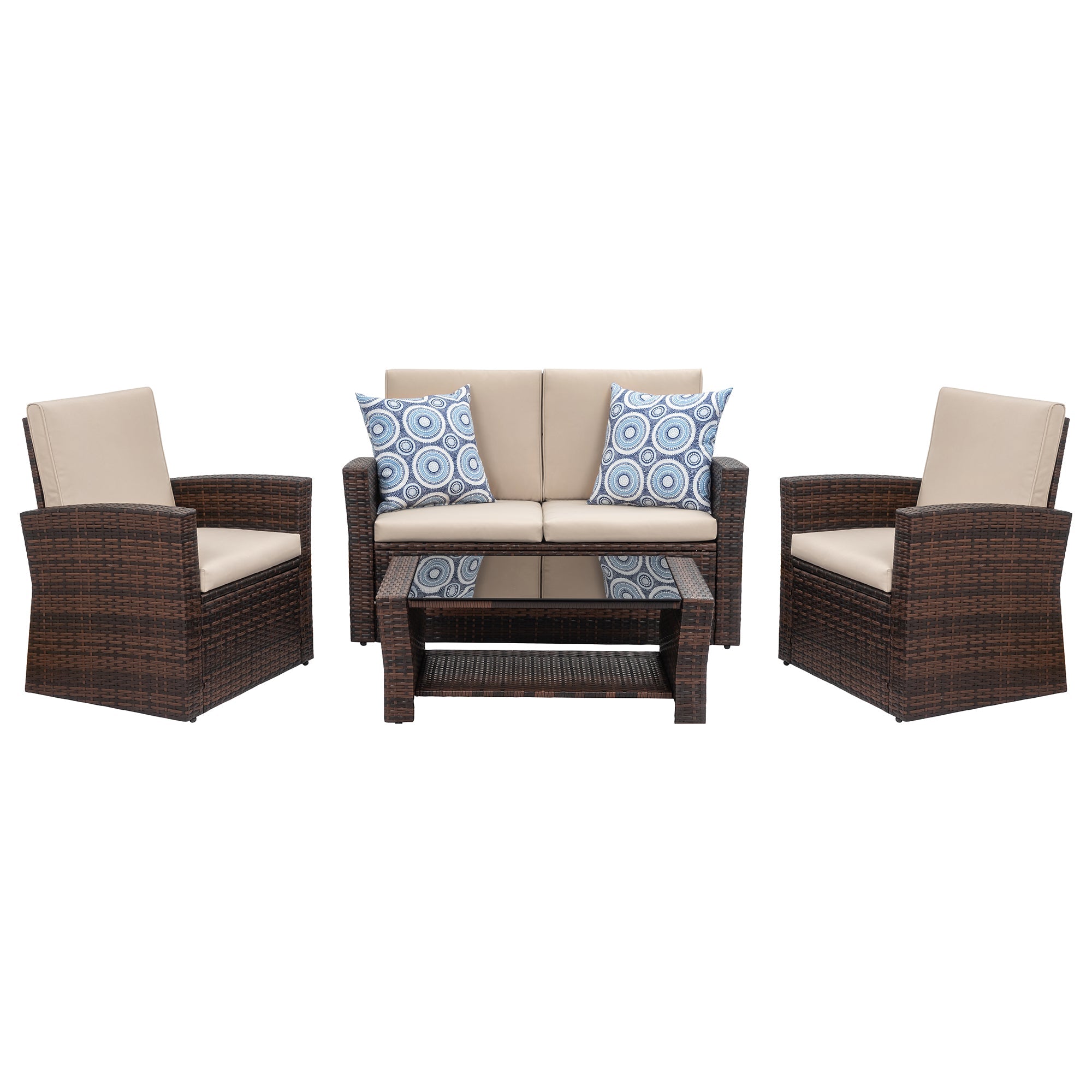 Walsunny 4 Pieces Outdoor Wicker Rattan Sectional Sofa With Seat Cushions 