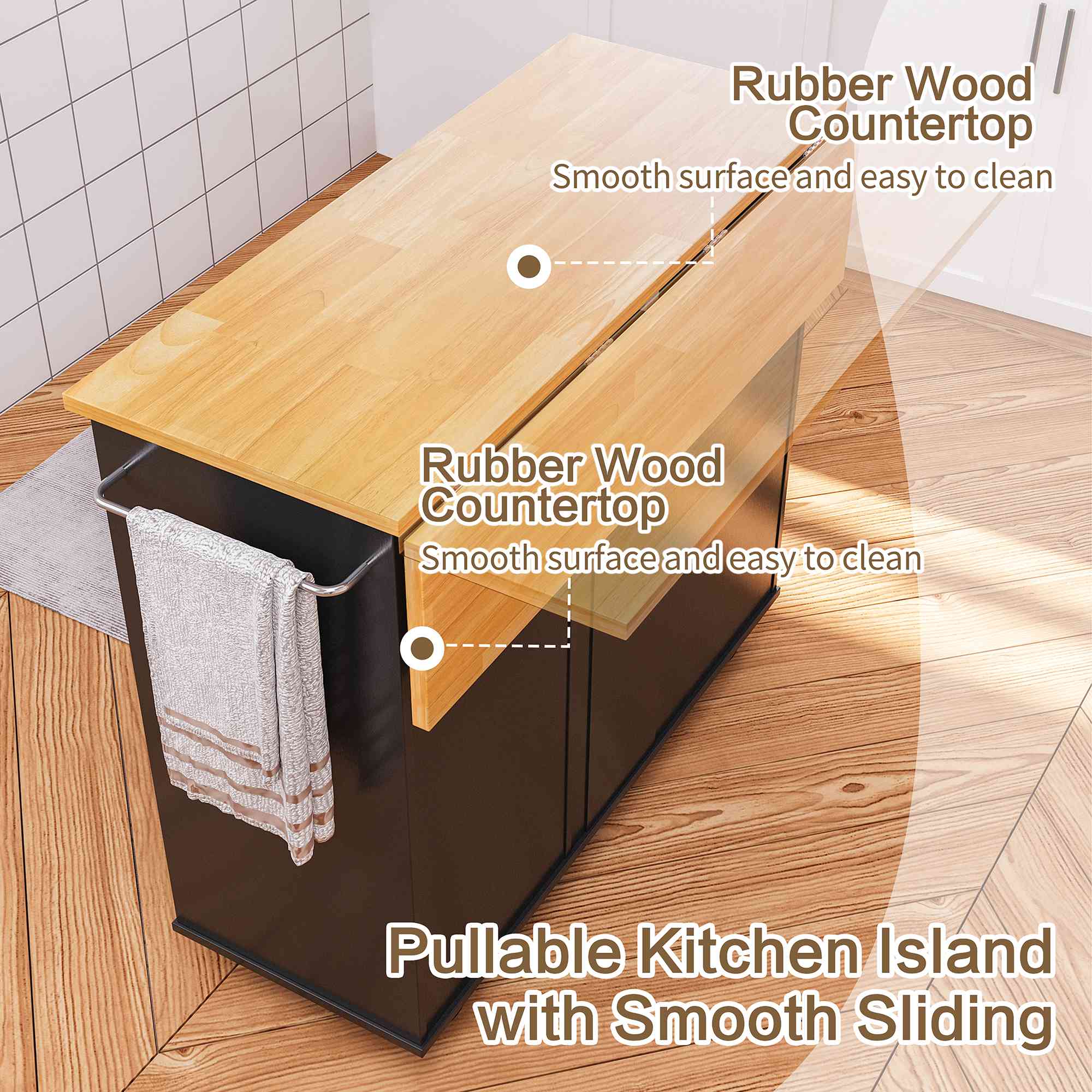 Walsunny Kitchen Island on Wheels with Storage Cabinet & Foldable Drop Leaf, 39.7" Width Rolling Kitchen Table (7404394578096)